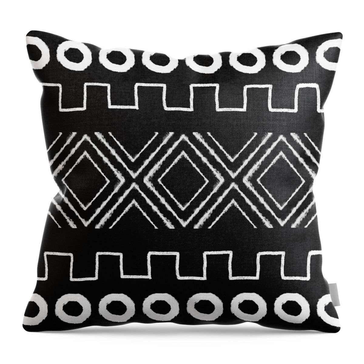 Black Throw Pillow featuring the mixed media Mud Cloth 1- Art by Linda Woods by Linda Woods