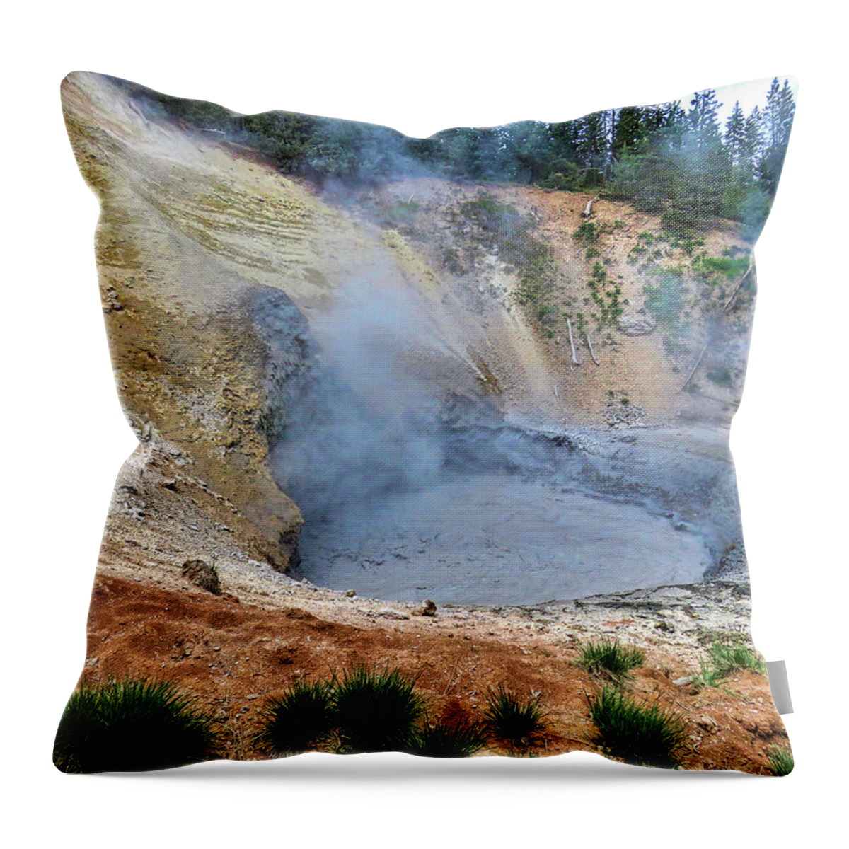 Mud Volcano Throw Pillow featuring the photograph Mud Volcano Yellowstone by Helaine Cummins