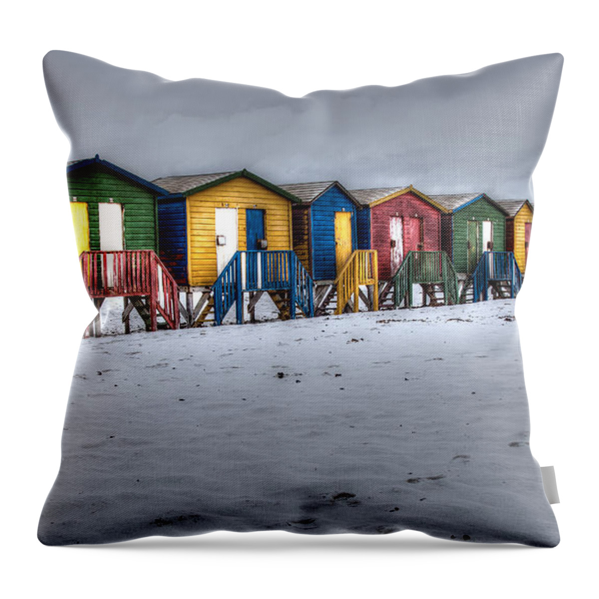 Beach Throw Pillow featuring the photograph Muizenberg beach huts 1 by Claudio Maioli