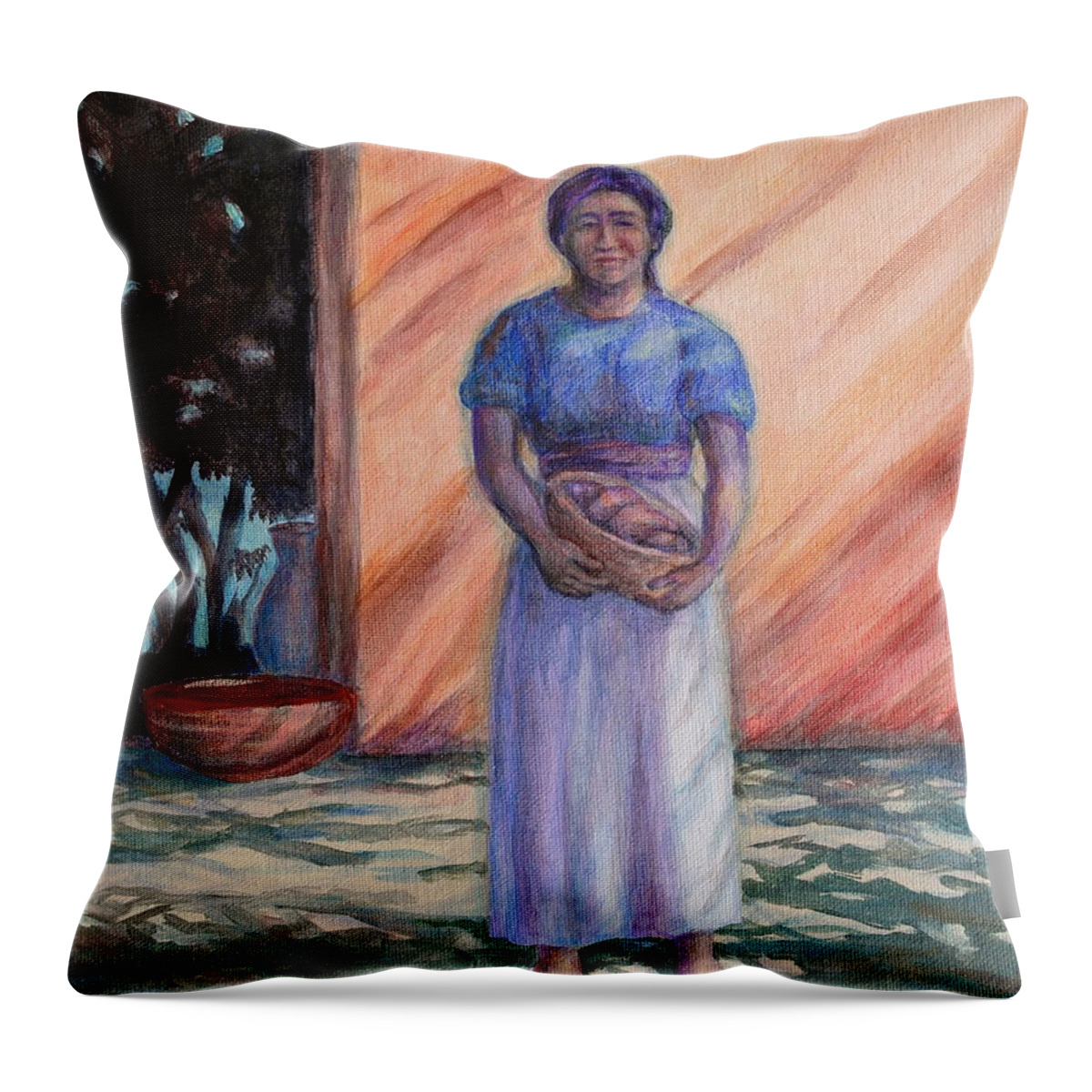 Acrylic Throw Pillow featuring the painting Mujer en las Sombras - Woman in the Shadows by Michele Myers