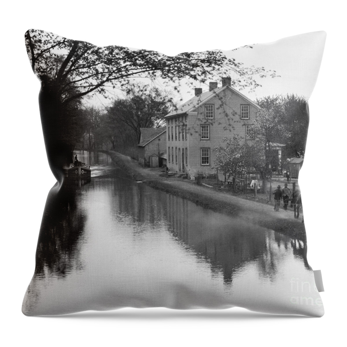 1920s Throw Pillow featuring the photograph Mules Towing Boat Down Lehigh, C.1920s by H. Armstrong Roberts/ClassicStock