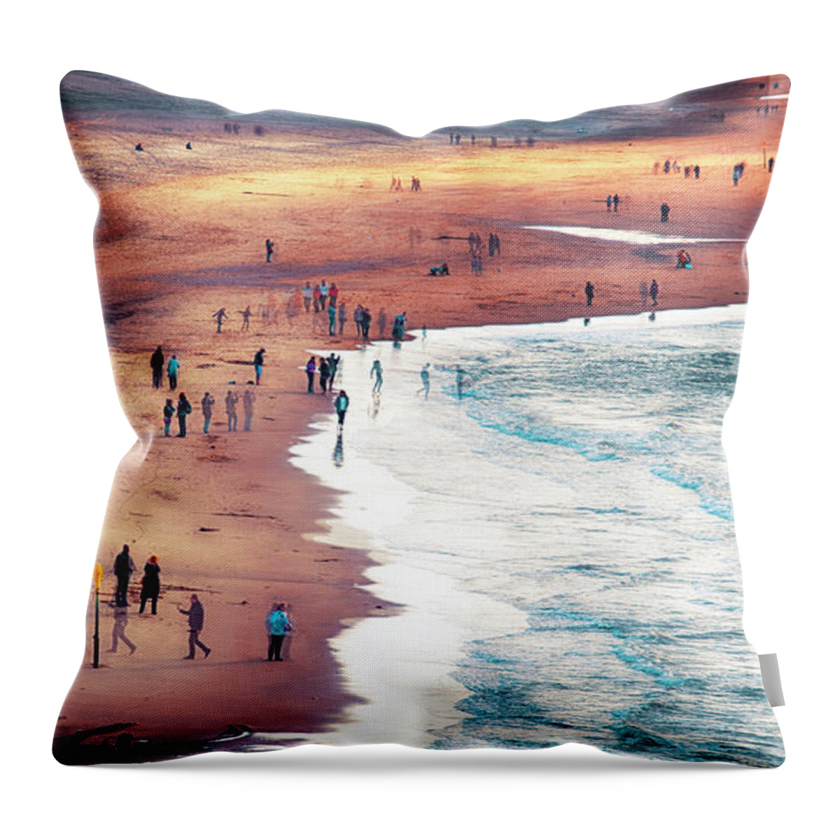 Seacoast Throw Pillow featuring the photograph multiple exposure of people on North sea beach by Ariadna De Raadt