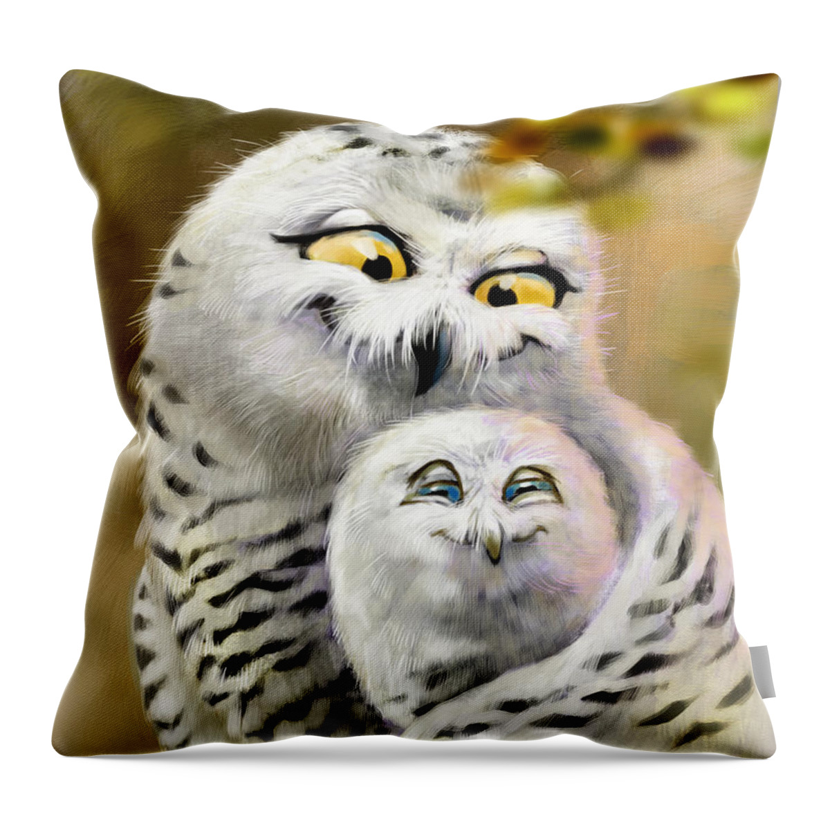 Owl Throw Pillow featuring the painting Mum's Love by Arie Van der Wijst