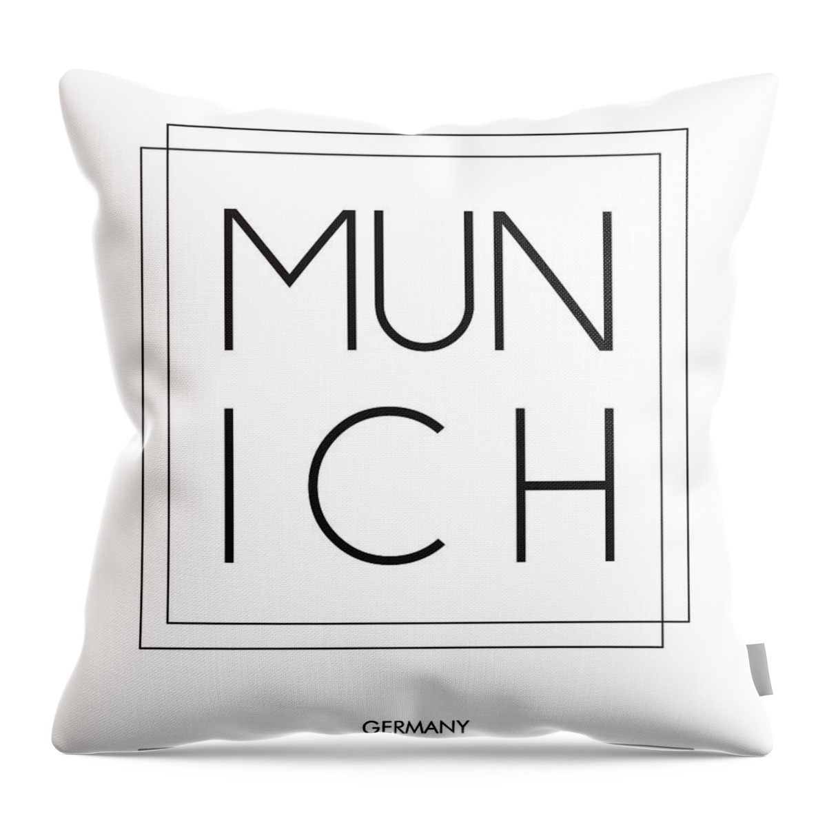 Munich Throw Pillow featuring the mixed media Munich, Germany - City Name Typography - Minimalist City Posters #1 by Studio Grafiikka