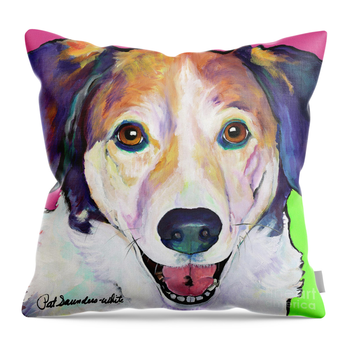 Smiling Dog Throw Pillow featuring the painting Murphy by Pat Saunders-White