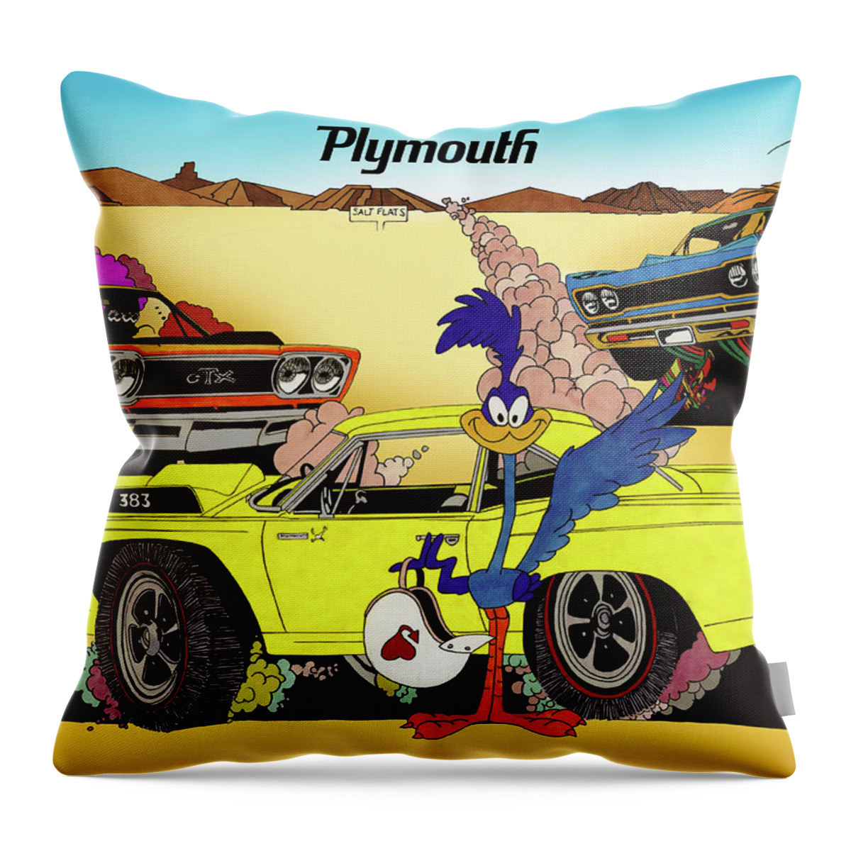 Automobile Throw Pillow featuring the mixed media MuscleToon by Lyle Brown