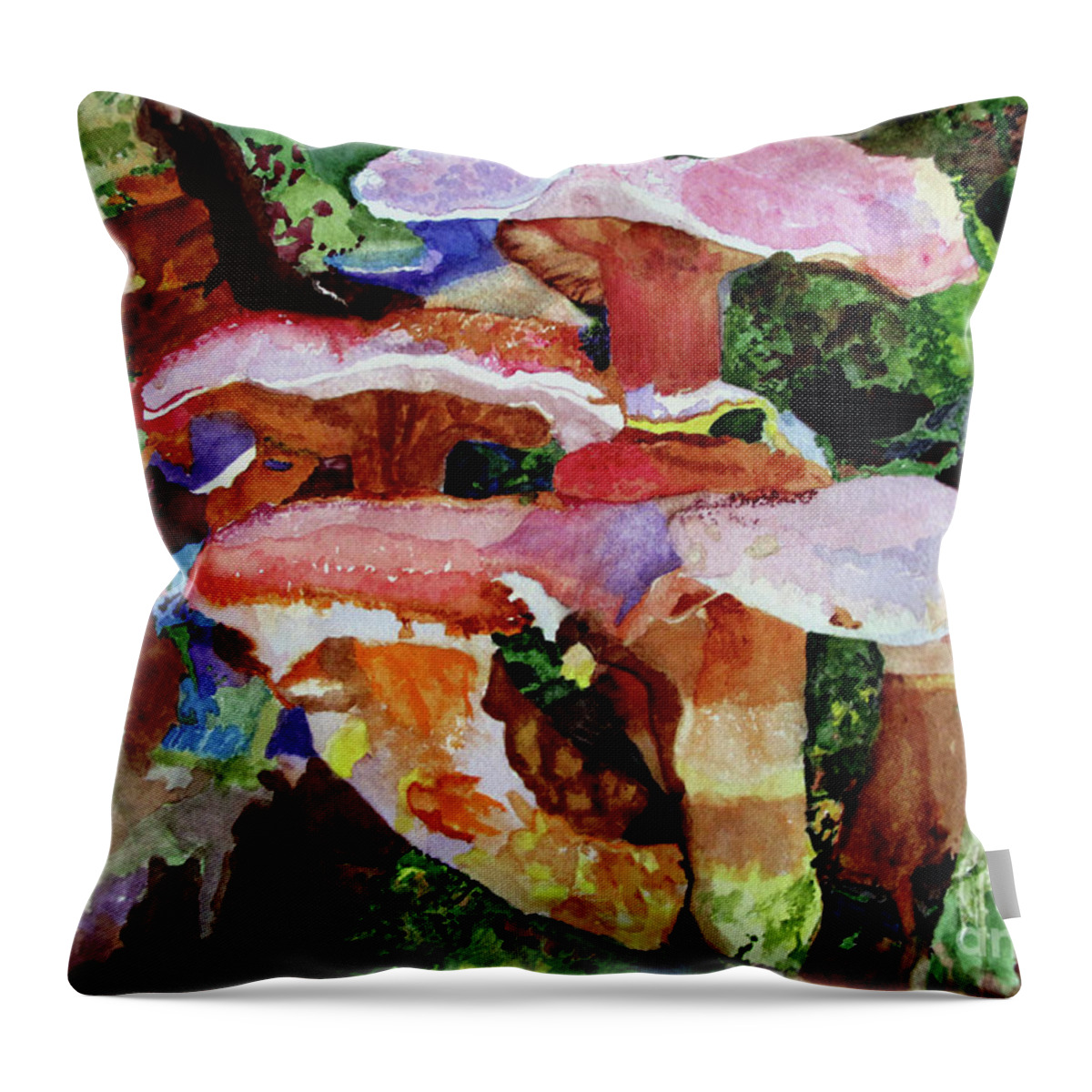 Mushroom Throw Pillow featuring the painting Mushroom Garden by Sandy McIntire