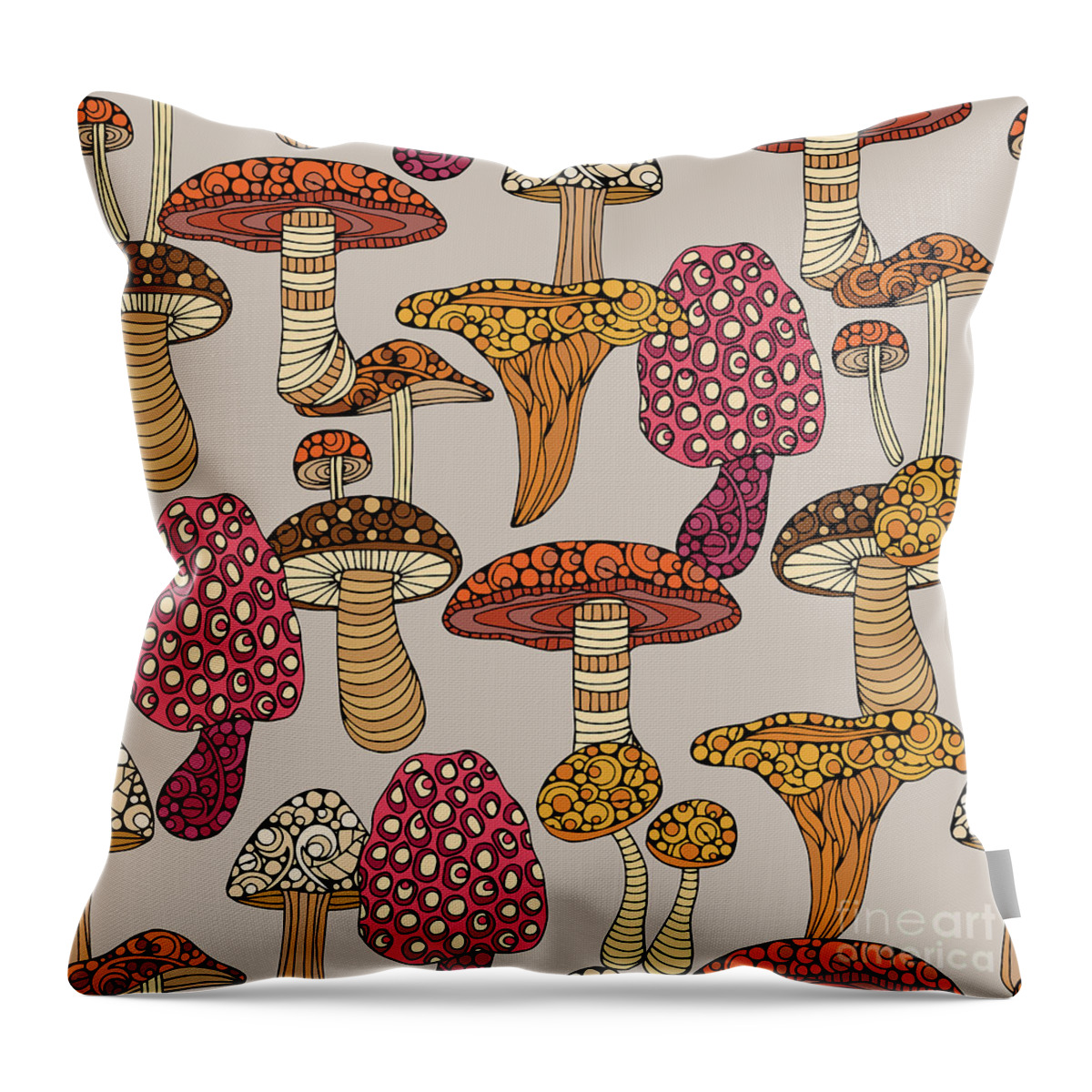 Mushroom Throw Pillow featuring the digital art Mushroom Pattern by MGL Meiklejohn Graphics Licensing