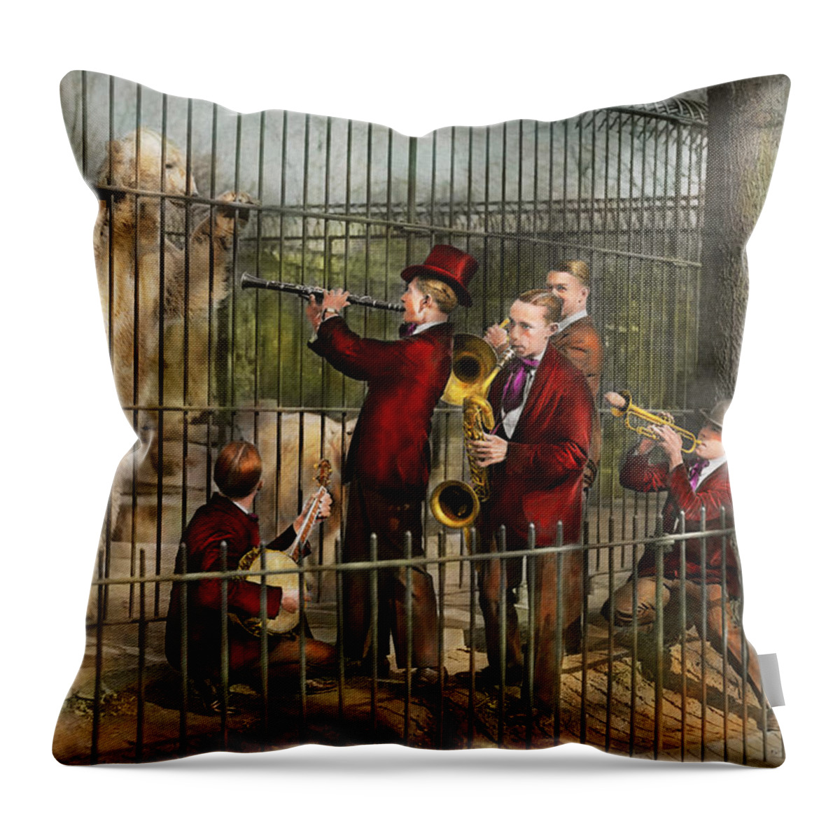 Jazz Throw Pillow featuring the photograph Music - How to annoy animals 1925 by Mike Savad