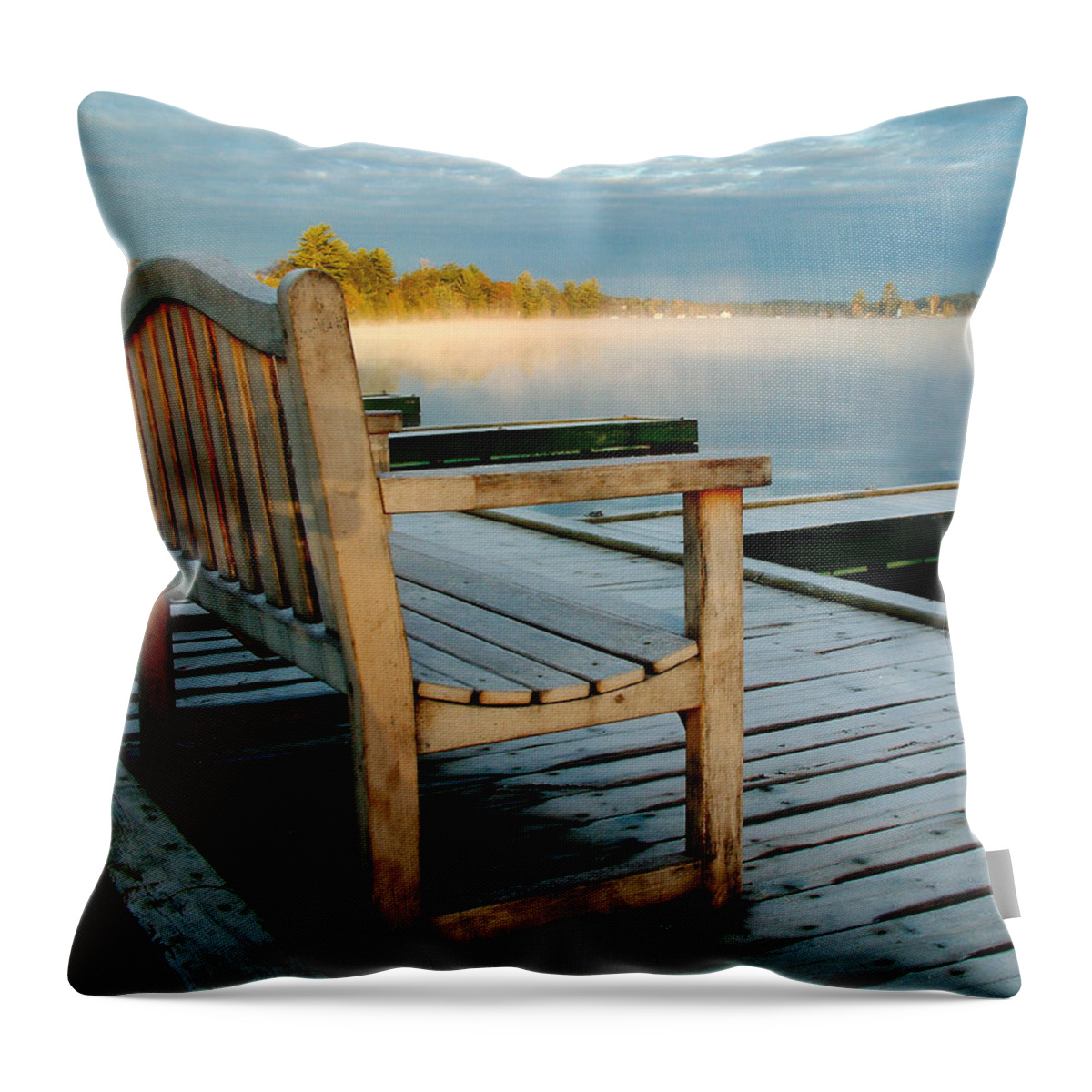 Sunrises Throw Pillow featuring the photograph Muskoka Lake at Sunrise by Linda McRae