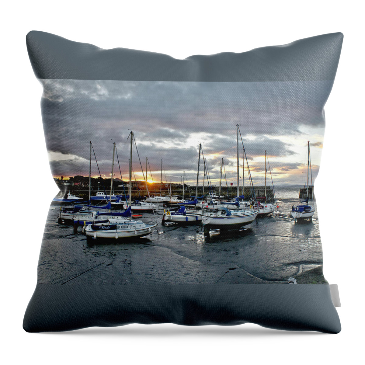 Musselburgh Throw Pillow featuring the photograph Musselburgh marina in the sunset. by Elena Perelman