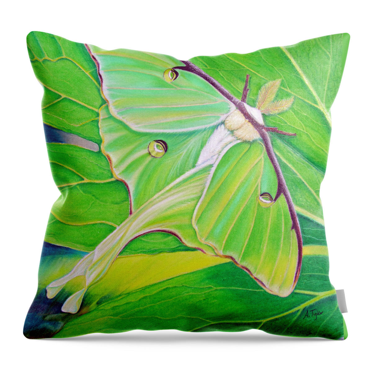 Luna Moth Throw Pillow featuring the painting Must Be Dreaming by Amy Tyler
