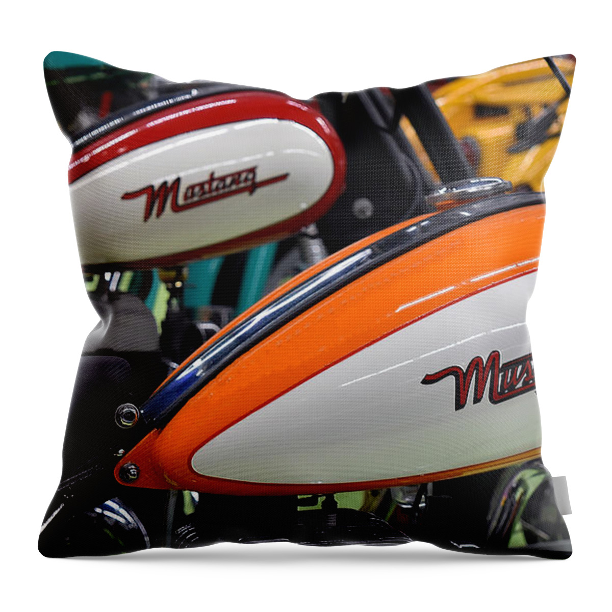Motorcycles Throw Pillow featuring the photograph Mustang Motorcycles by DB Hayes