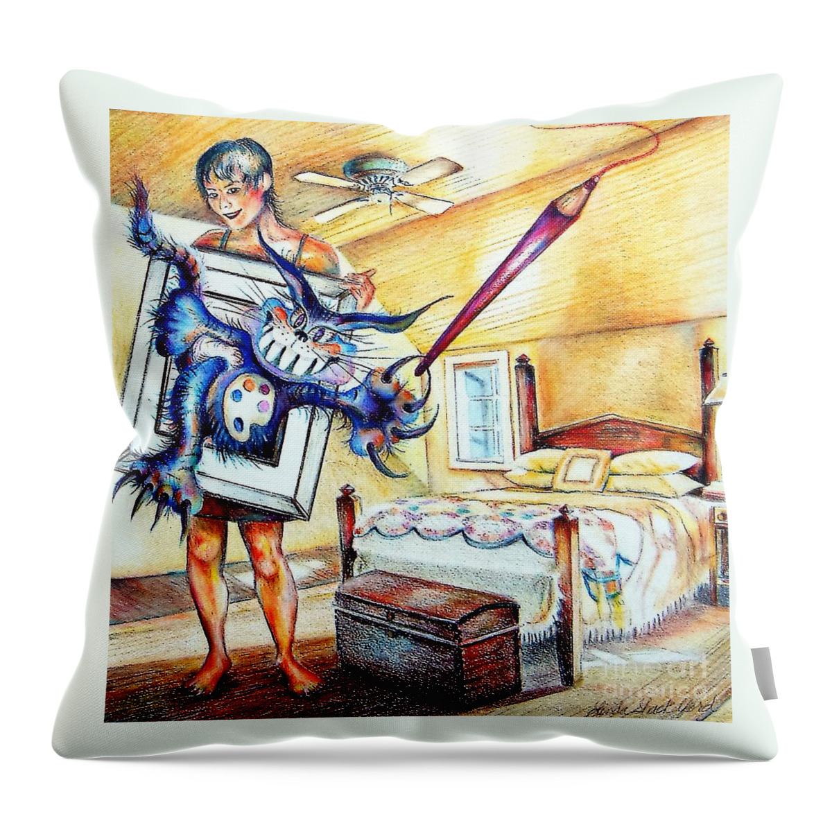 Colored Pencil Throw Pillow featuring the painting My Art Thing by Linda Shackelford