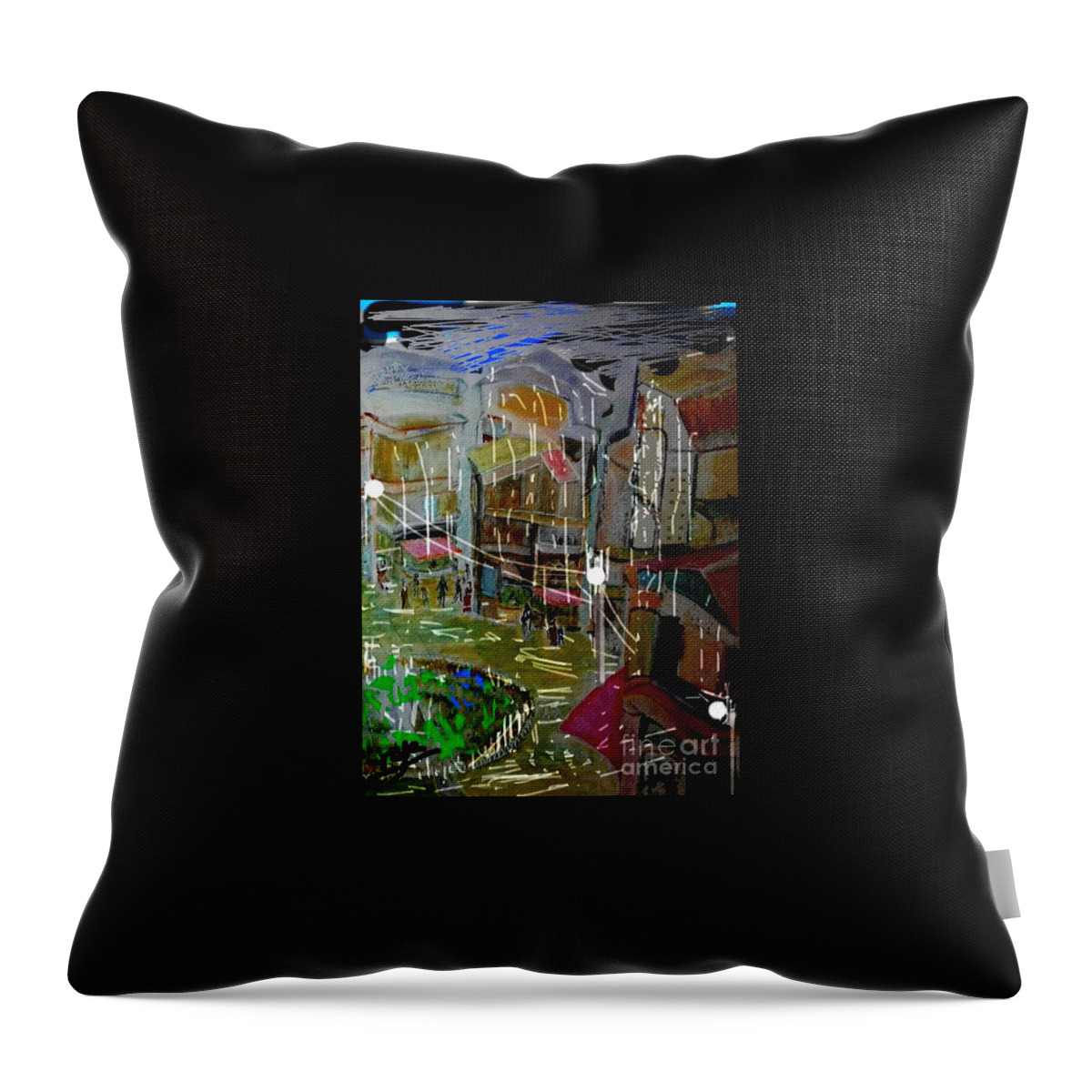 Festival Throw Pillow featuring the painting My festive neighbourhood by Subrata Bose