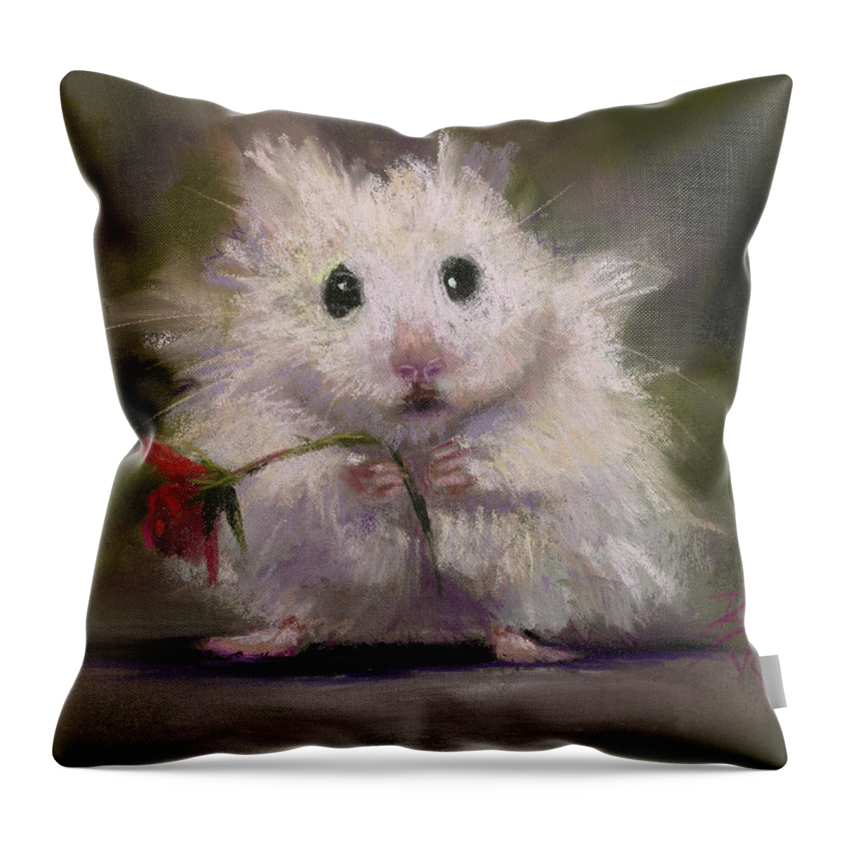 Funny Gerbil Throw Pillow featuring the pastel My Gift to You by Billie Colson