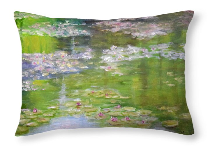 Lillies Throw Pillow featuring the painting My Giverny by Sandra Nardone