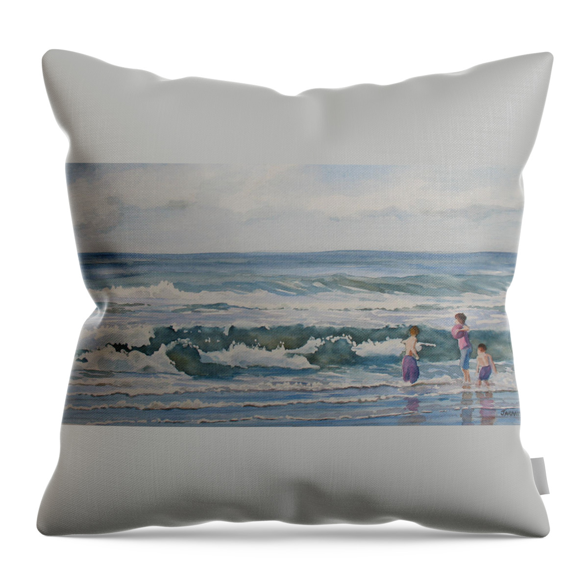 Beach Throw Pillow featuring the painting My Kind of Beach Boys by Jenny Armitage