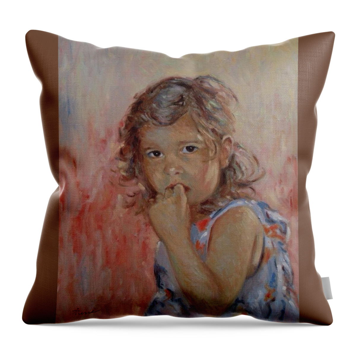 Girls Throw Pillow featuring the painting My little baby by Pierre Dijk