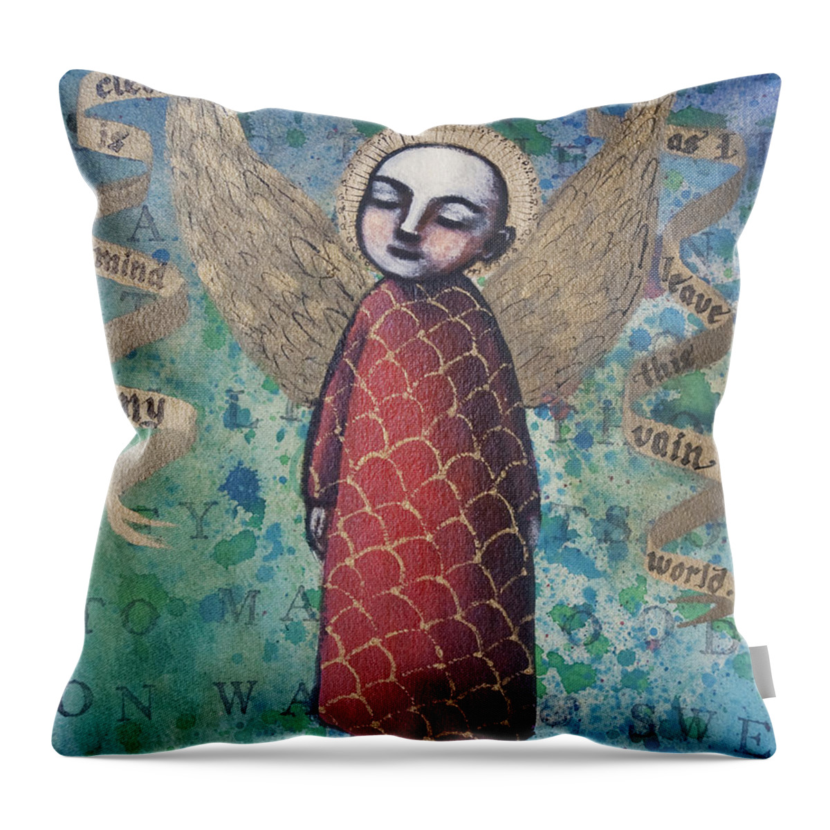 Angel Throw Pillow featuring the painting My Mind Is Cleared of All Turmoil and Fear by Pauline Lim