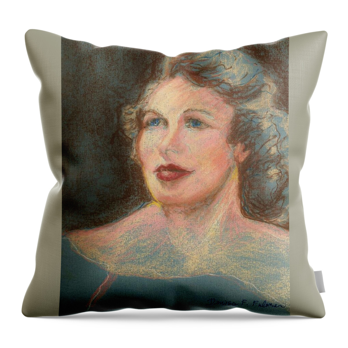 Face Throw Pillow featuring the pastel My Mother by Denise F Fulmer