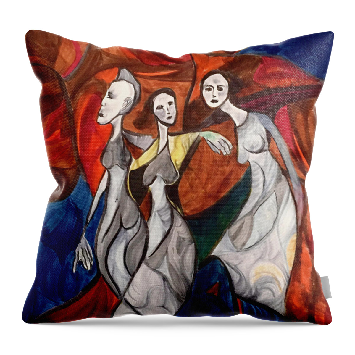Contemporary Throw Pillow featuring the drawing My Muses by Dennis Ellman