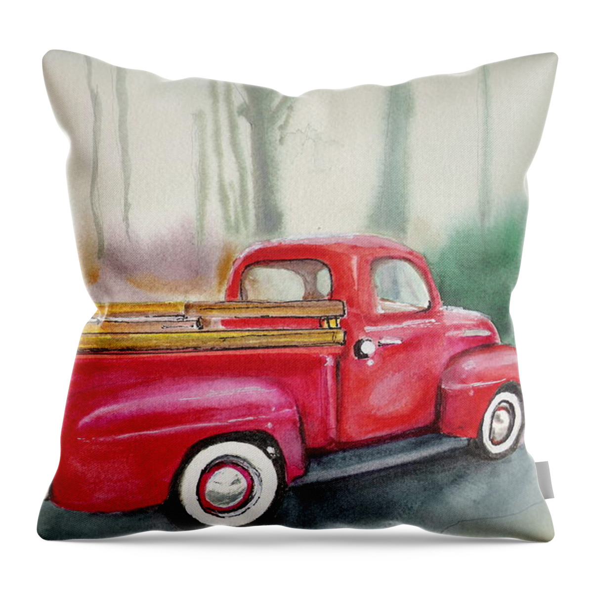 Old Truck Throw Pillow featuring the painting My old chevy by Bobby Walters