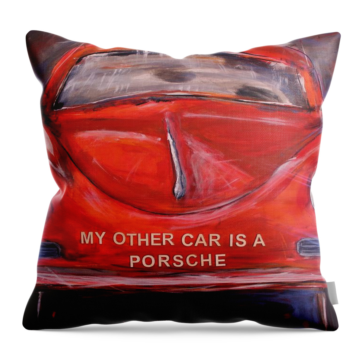Porsche Throw Pillow featuring the painting My Other Car is a Porsche lights on by Lucy Matta