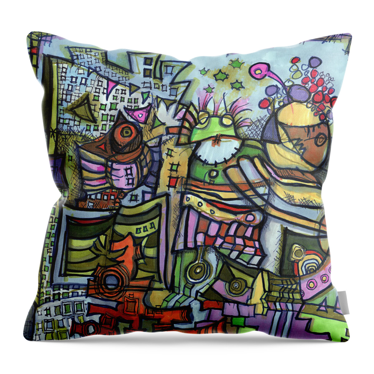 Abstract Throw Pillow featuring the drawing My Party by Sandra Church