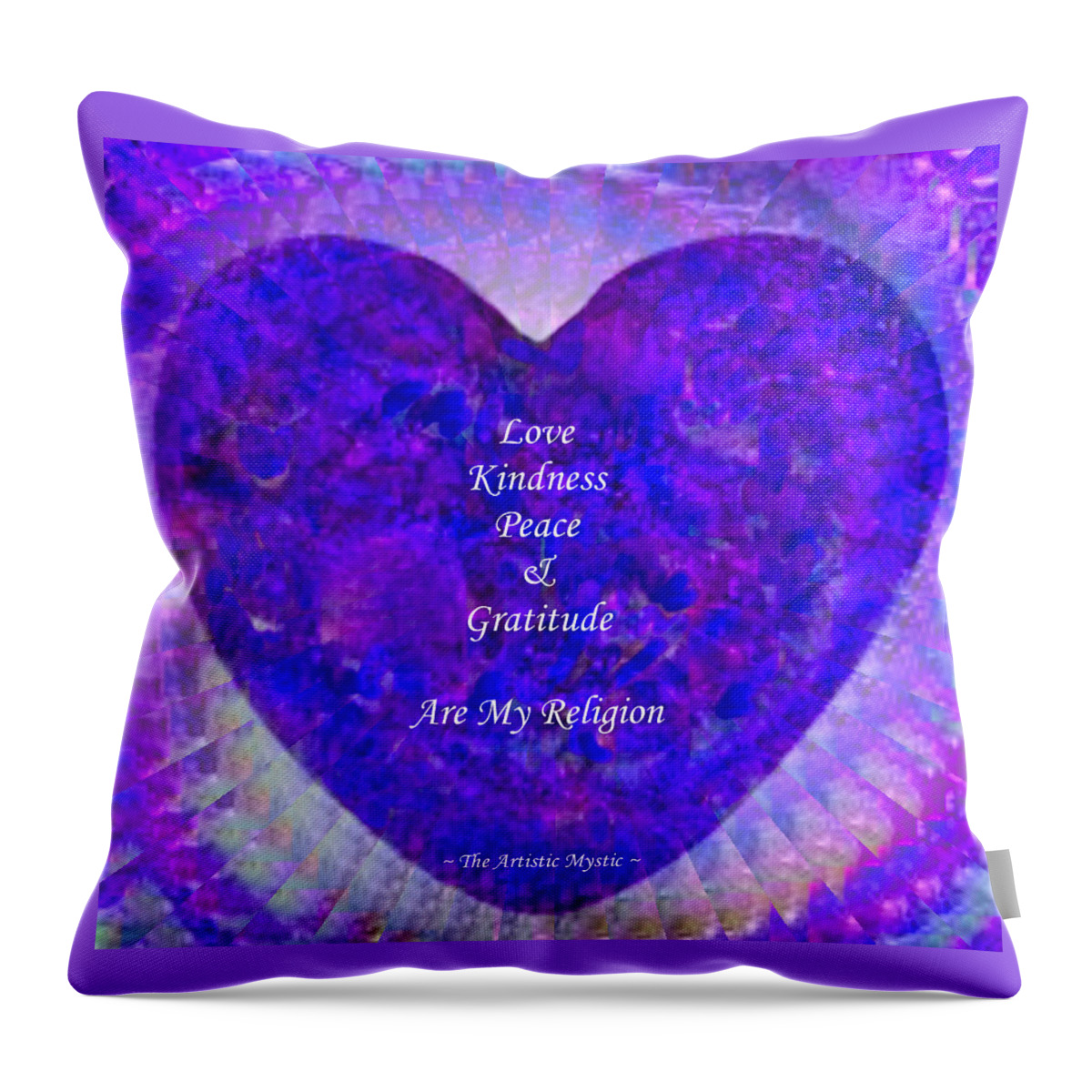 Heart Throw Pillow featuring the digital art My Religion - Purple by Artistic Mystic