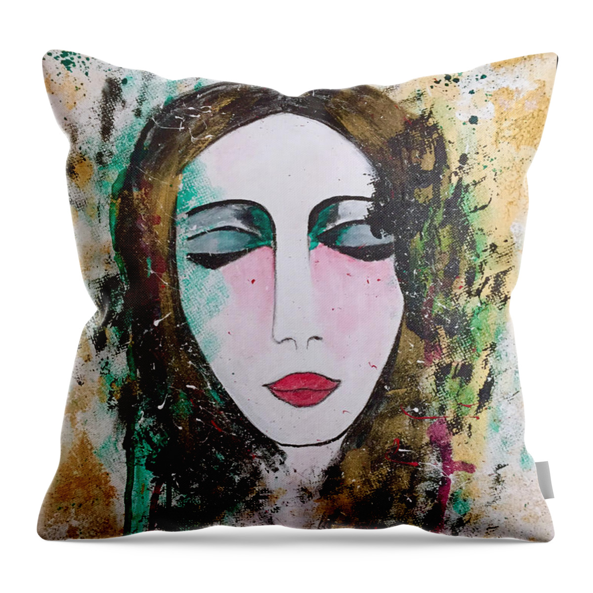 Portrait Mystical Throw Pillow featuring the painting My soul the way of the clouds by Renate Dartois