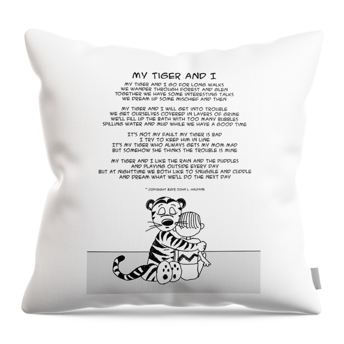 Tiger Throw Pillow featuring the drawing My Tiger and I by John Haldane