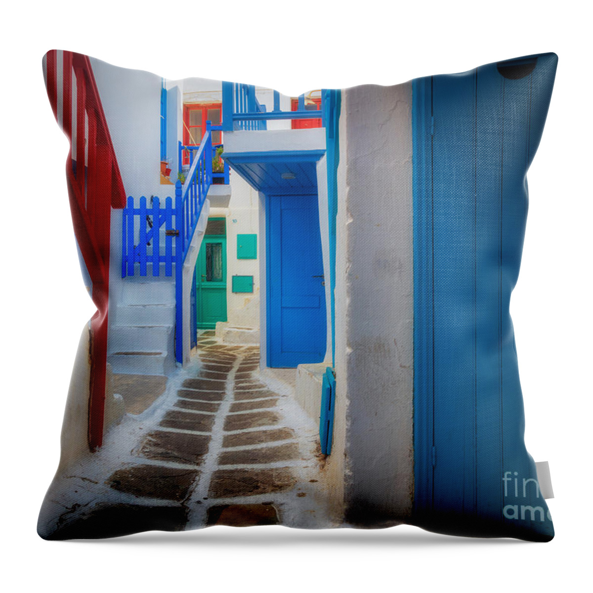 Aegean Sea Throw Pillow featuring the photograph Mykonos Alley by Inge Johnsson
