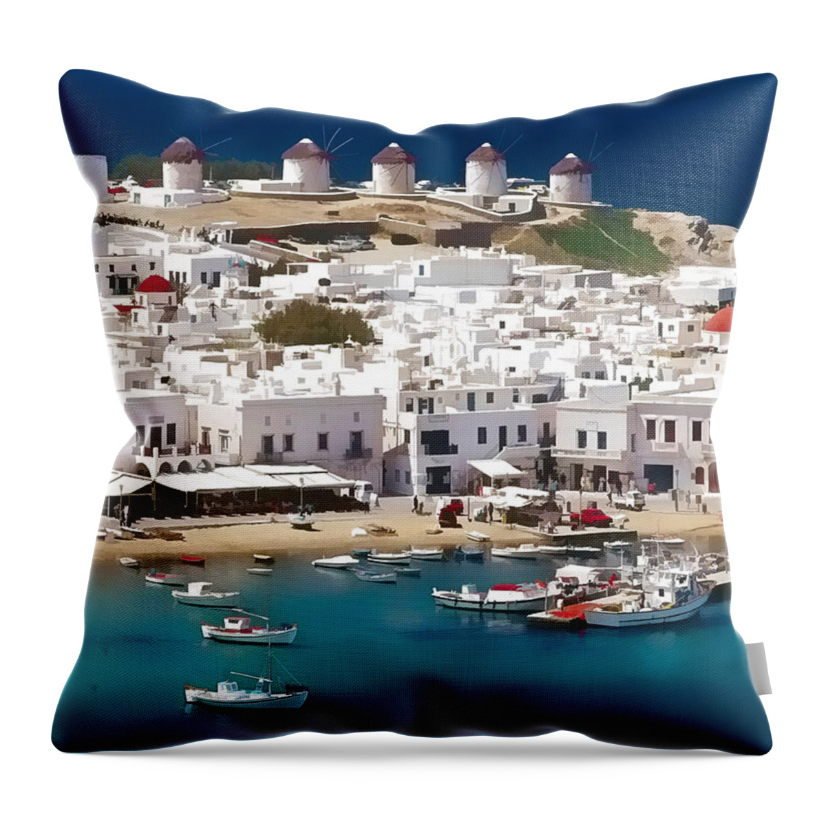 Landscape Throw Pillow featuring the painting Mykonos Greece #1 by Dean Wittle