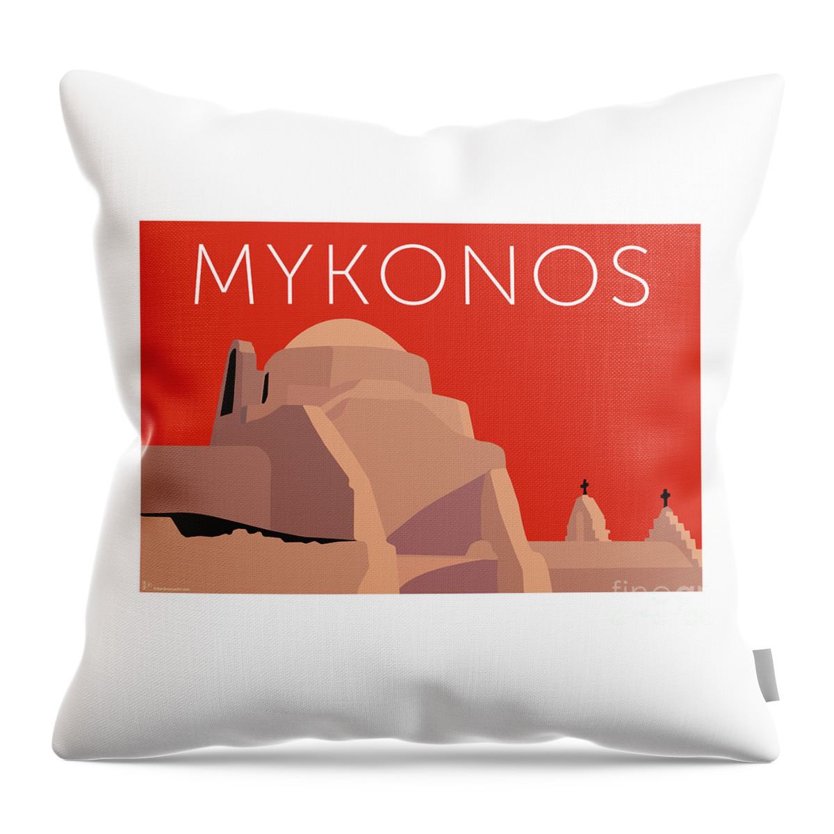 Mykonos Throw Pillow featuring the digital art MYKONOS Paraportiani - Orange by Sam Brennan