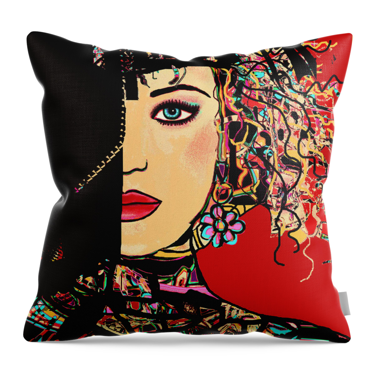 Woman Throw Pillow featuring the mixed media Mysterious Gaze by Natalie Holland