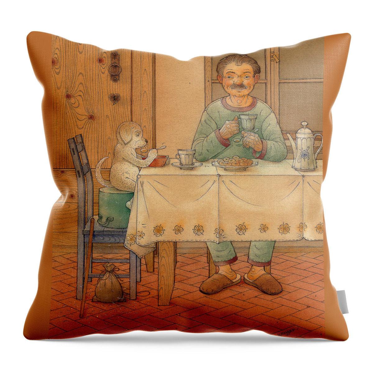 Animals Throw Pillow featuring the painting Mysterious Guest by Kestutis Kasparavicius
