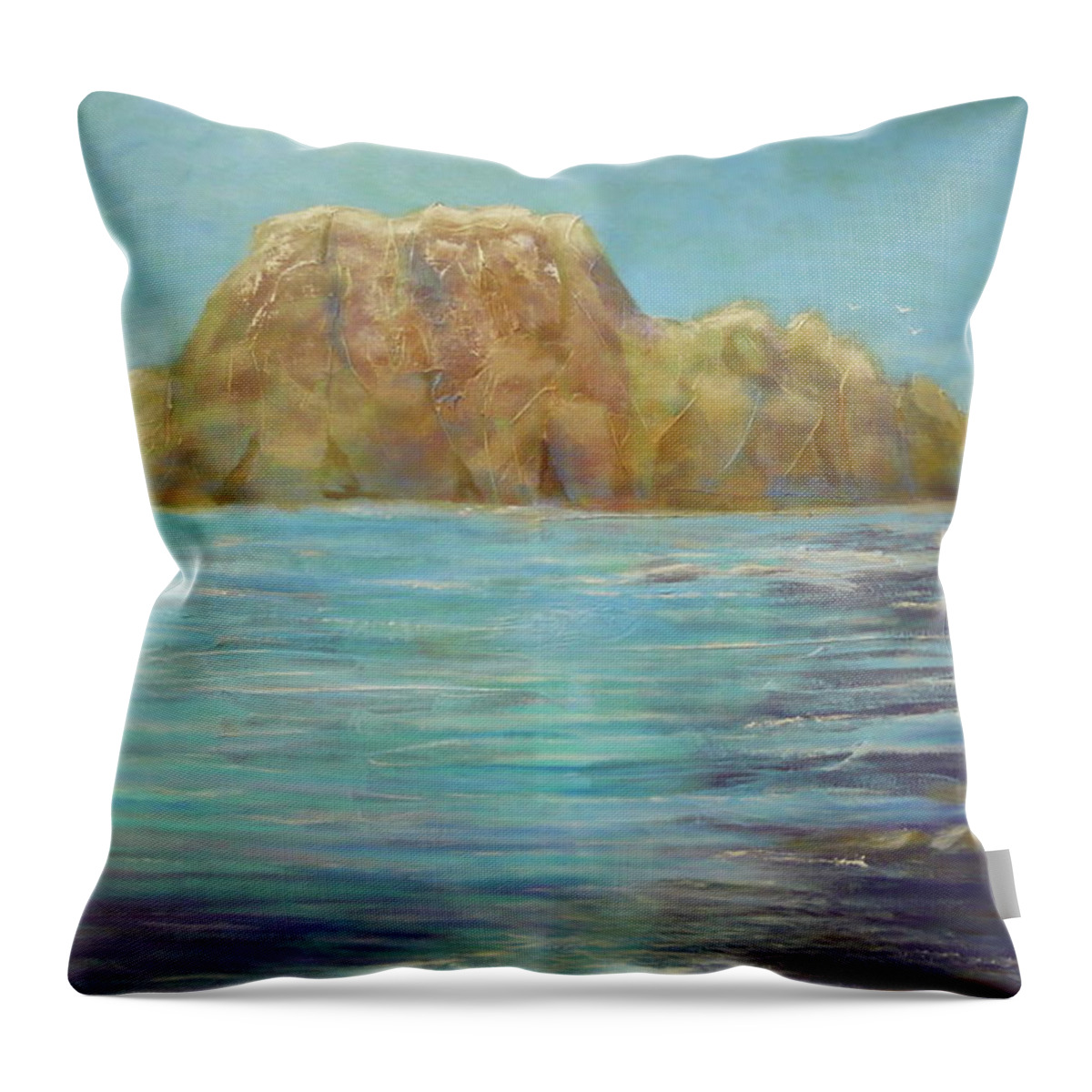 Mysterious Throw Pillow featuring the painting Mysterious Island by Monika Shepherdson