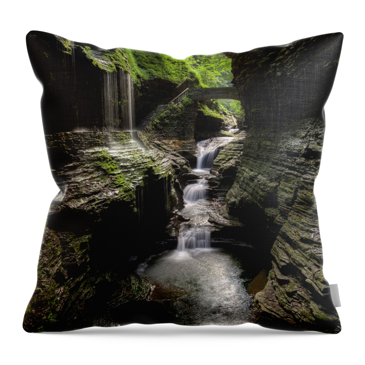 Landscape Throw Pillow featuring the photograph Mystic Falls by Nick Shirghio