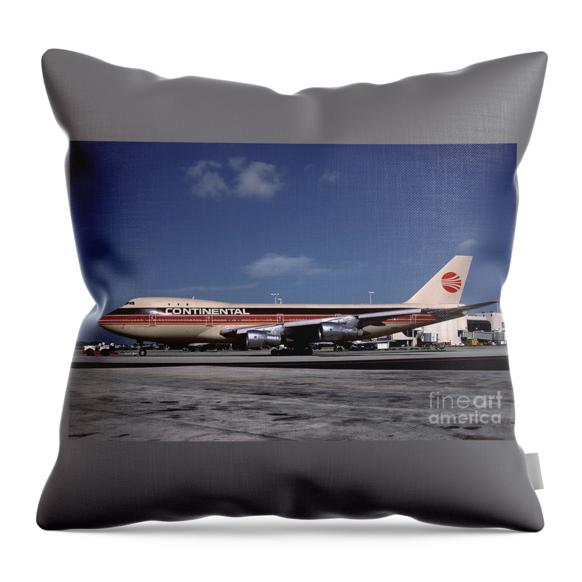 N17011 Throw Pillow featuring the photograph N17011, Continental Airlines, Boeing 747-143 by Wernher Krutein