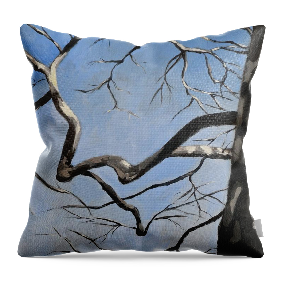 Landscape Throw Pillow featuring the painting Naked Sycamore by Outre Art Natalie Eisen