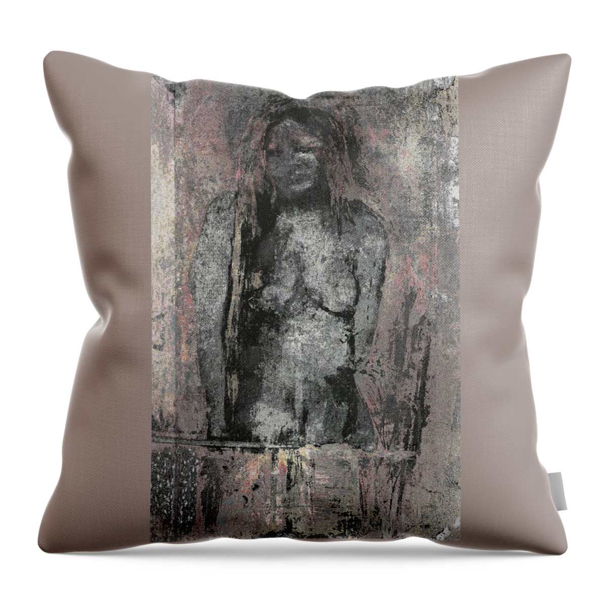  Throw Pillow featuring the painting Naked woman but not sexy woman n.2 by Kamran Rouhani
