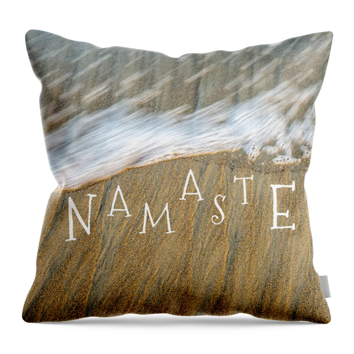 Namaste Throw Pillow featuring the mixed media Namaste On The Beach by Joseph S Giacalone