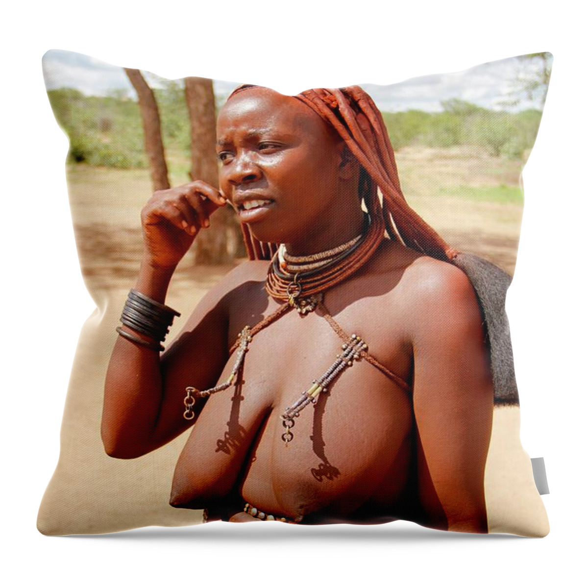 Woman Throw Pillow featuring the painting Namibia Tribe 8 by Robert SORENSEN