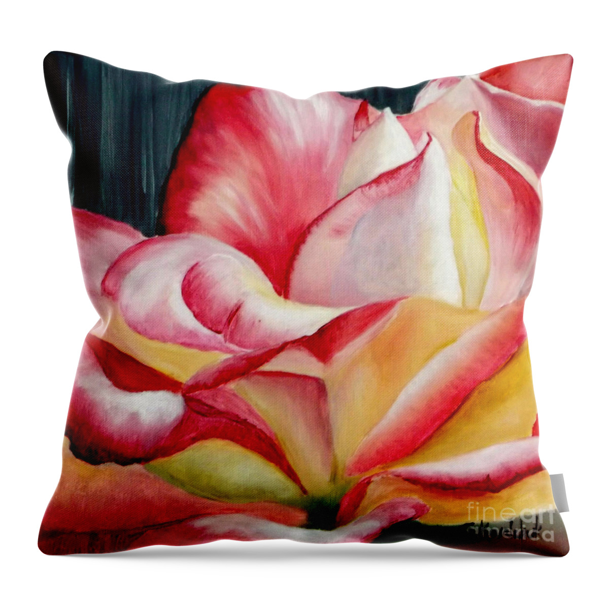 Pink Throw Pillow featuring the painting Nan's Rose by Carol Kovalchuk