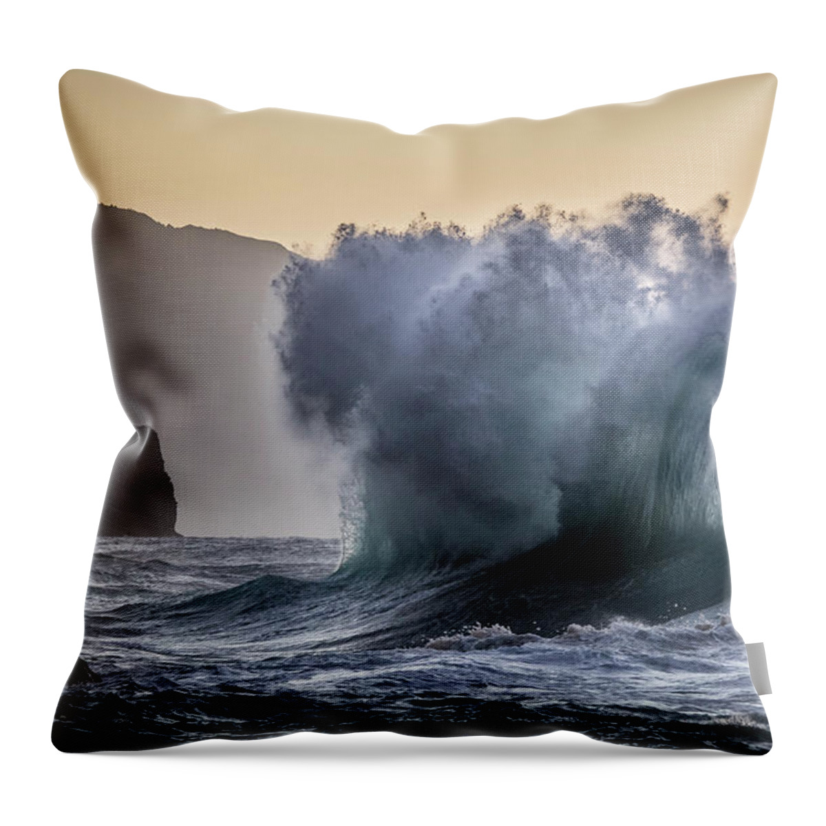 Napali Coast Hawaii Wave Explosion Throw Pillow featuring the photograph Napali Coast Kauai Wave Explosion by Dustin K Ryan