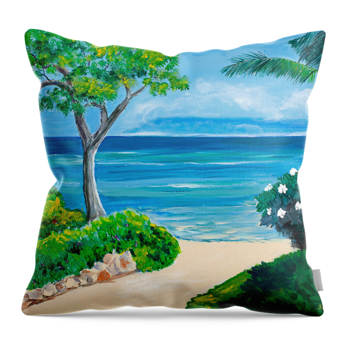 Landscape Throw Pillow featuring the painting Naplili Path 16 x 20 by Santana Star