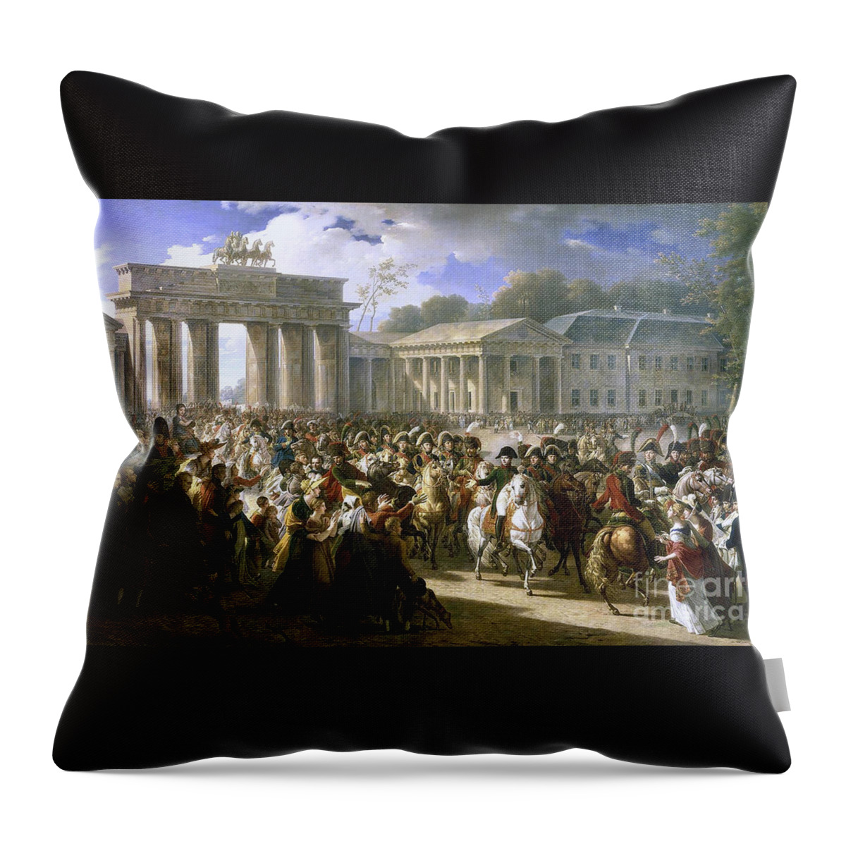 Charles Meynier - Napoleon In Berlin (meynier). After Defeating Prussian Forces At Jena Throw Pillow featuring the painting Napoleon in Berlin by Celestial Images