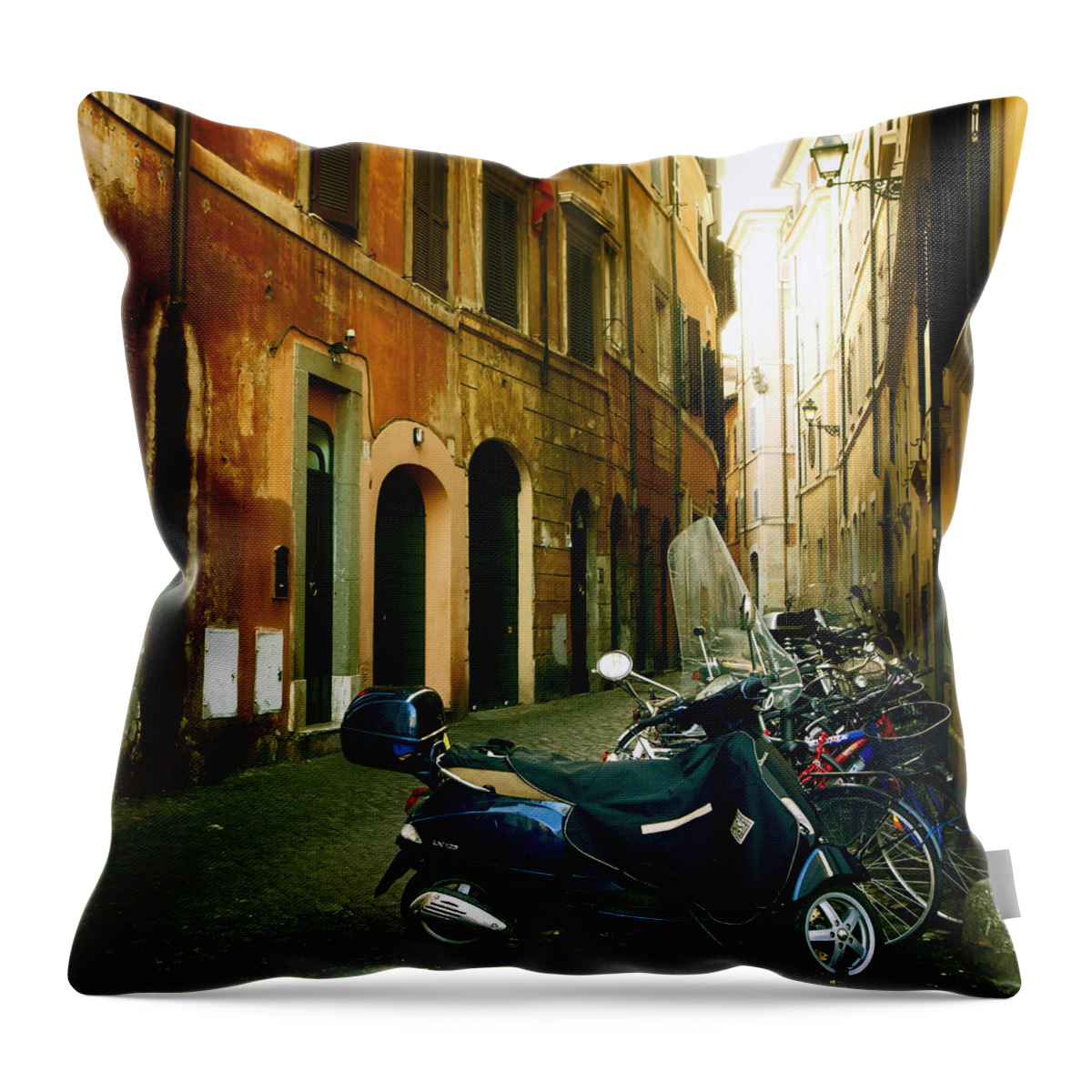 Alley Throw Pillow featuring the photograph narrow streets in Rome by Joana Kruse