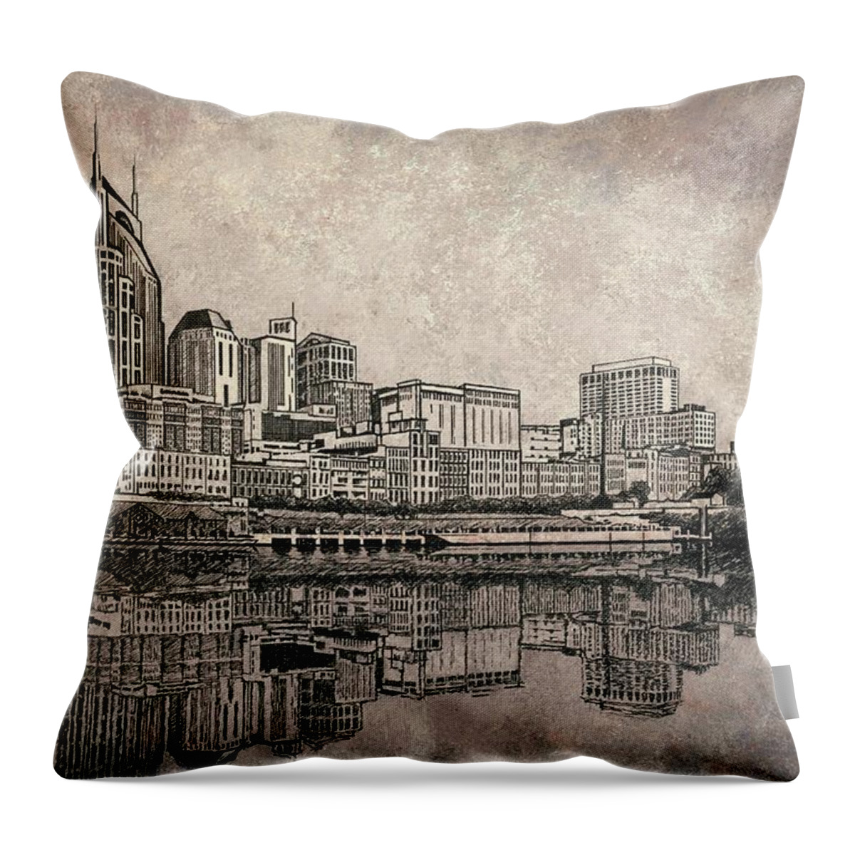 Nashville Skyline Art Throw Pillow featuring the painting Nashville Skyline Mixed Media painting by Janet King